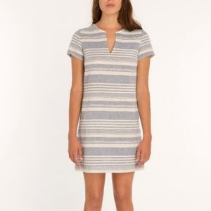 NWOT Amour Vert Striped Linen Dress Small Seersucker Blue White